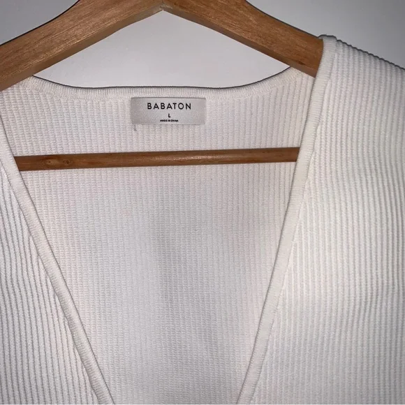 Aritzia Babaton Sculpt Knit Deep V Tank in White - Picture 3 of 4